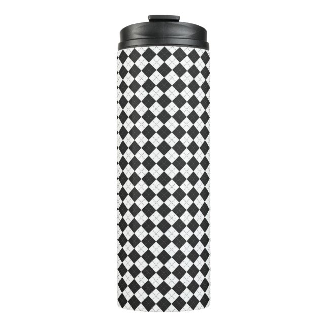 Argyle plaid. Scottish pattern in white and black  Thermal Tumbler (Front)