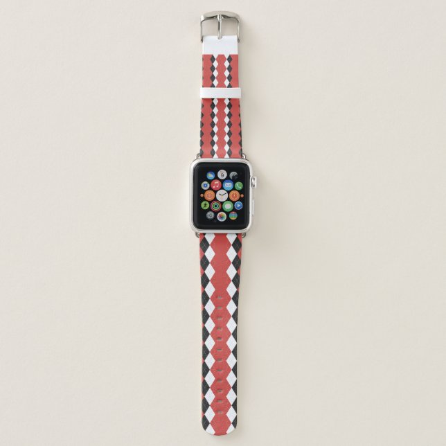 Argyle plaid. Scottish pattern in white,  black an Apple Watch Band (Front)