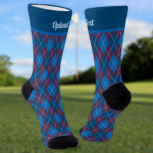 Argyle Plum & Blues Classic Diamond, optional text Socks