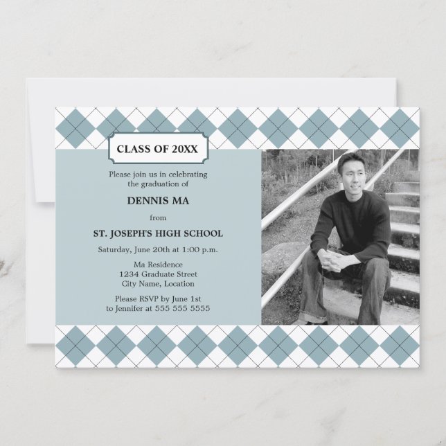 Argyle Preppy Photo Graduation Announcement (Front)