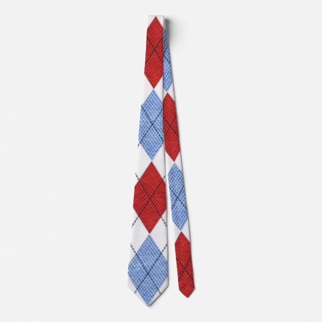 Argyle Red and Blue New Custom Trendy Modern Men's Neck Tie (Front)