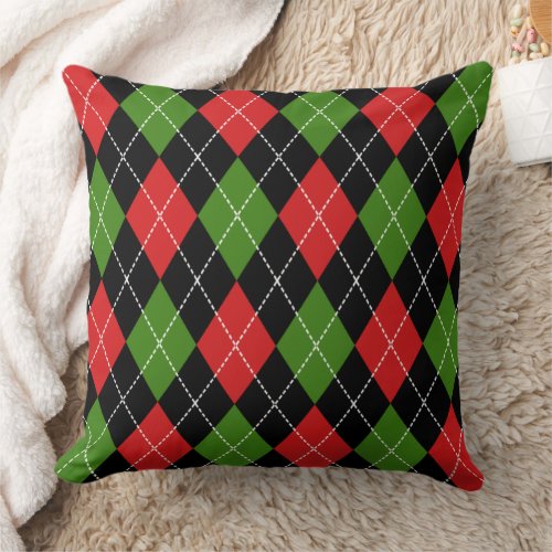Argyle Red Green Black Throw Pillow