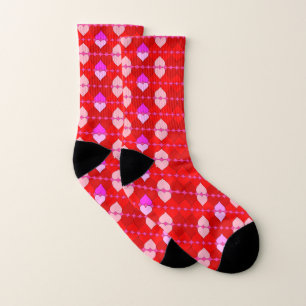 Argyle Red & Pink Hearts Pattern Socks