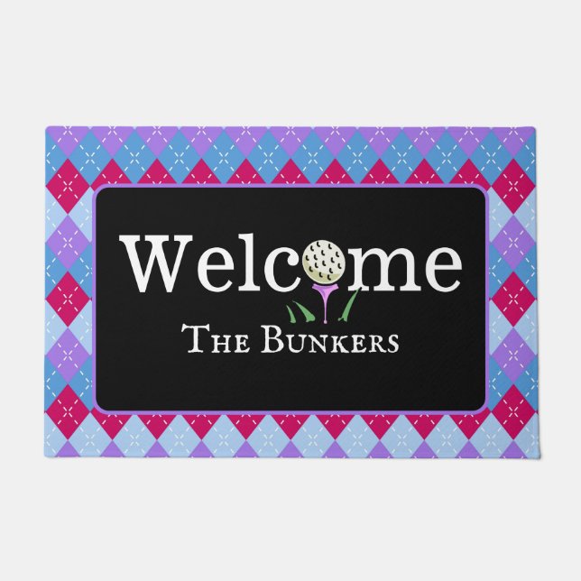 Argyle Shades of Pink Golf Welcome Entry Doormat (Front)
