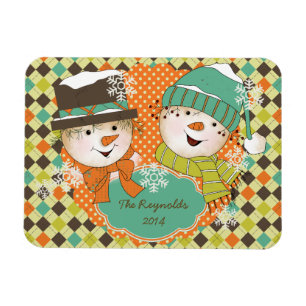 Argyle Snowmen Holiday 2 Personalized Flexi Magnet