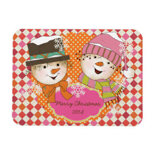 Argyle Snowmen Holiday  Personalized Flexi Magnet