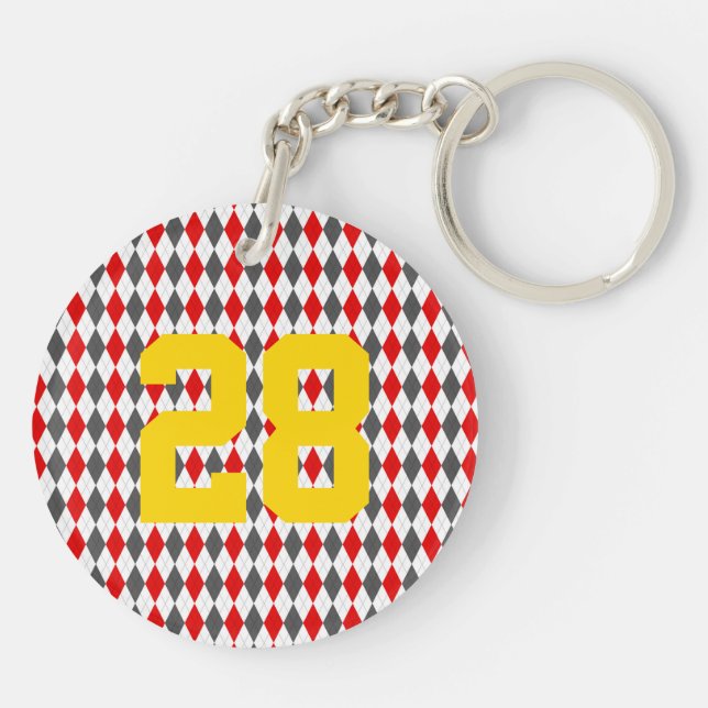 Argyle Sports Player NUMBER Preppy Team Fun Keychain (Back)