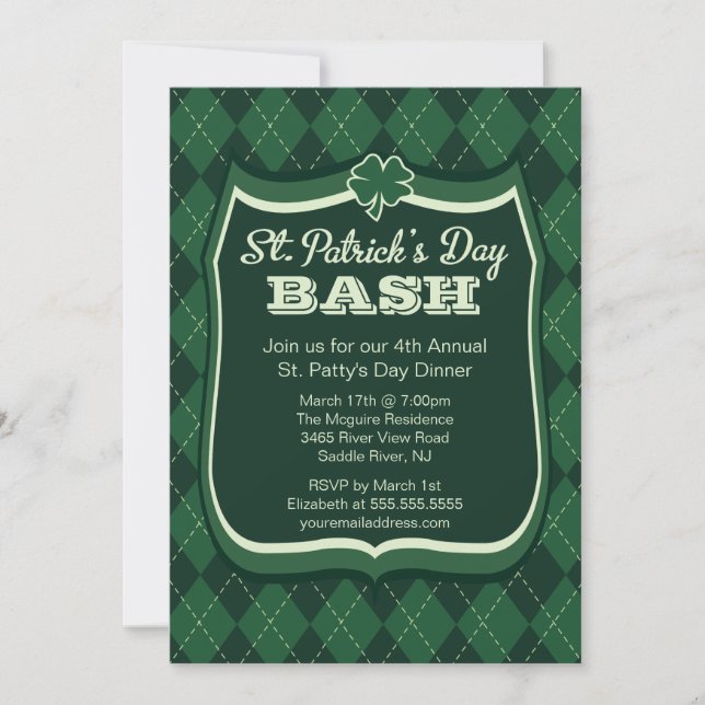 Argyle St. Patrick's Day Party Invitation (Front)