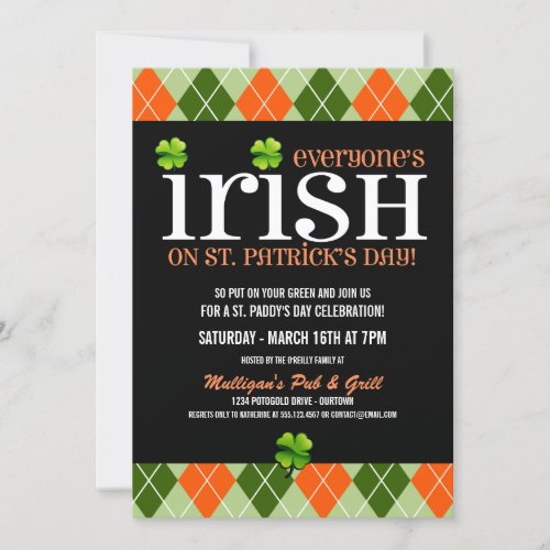 Argyle St. Patricks Day Party Invitations