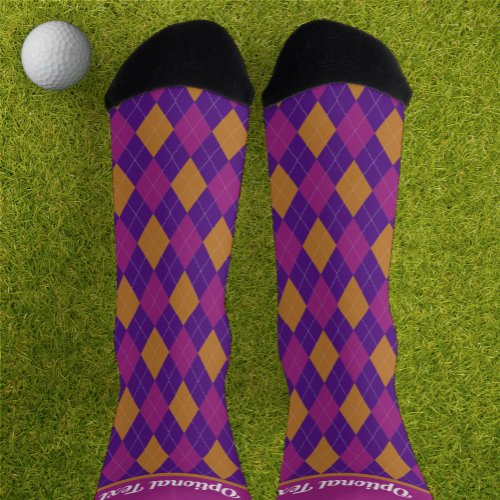 Argyle style in purple pink amber _ optional text socks