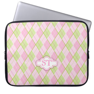 Argyle style pattern pink monogram laptop case