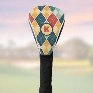 Argyle Vintage RetroHarlequin w Monogram Initial Golf Head Cover