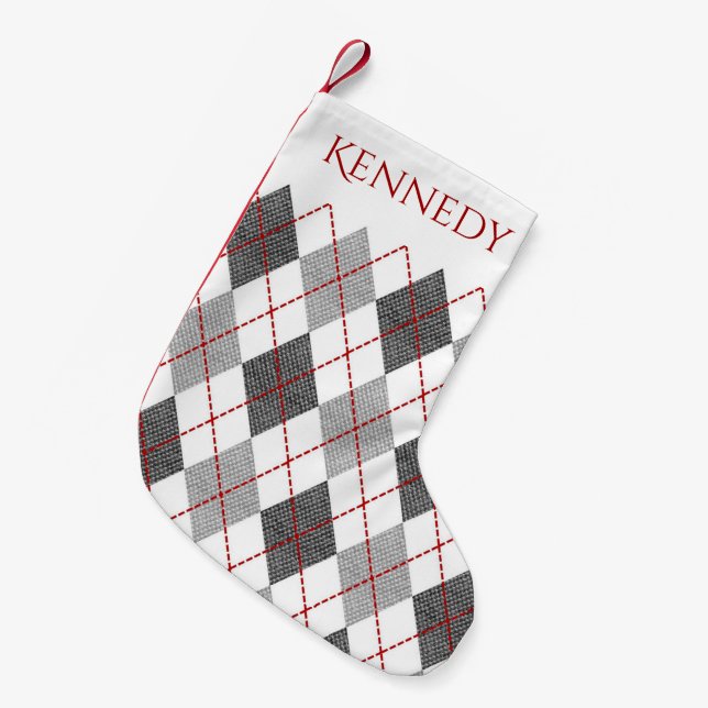 Argyle with Name Small Christmas Stocking (Front (Hanging))