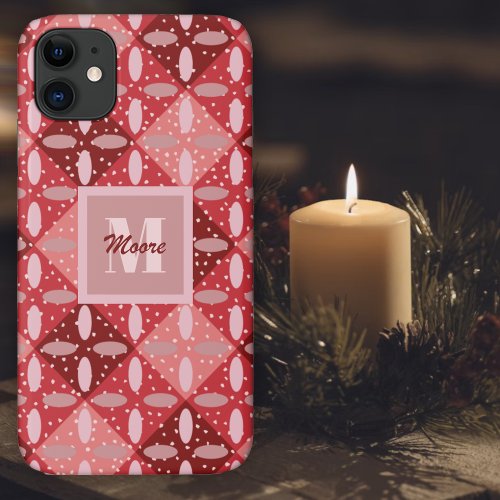 Argyle with Ovals in Red to Pink Ombre Phone Case