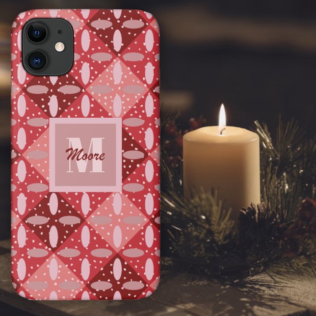 Argyle with Ovals in Red to Pink Ombre Phone Case (Christmas Argyle - Pink to Red Ombre Phone Case)