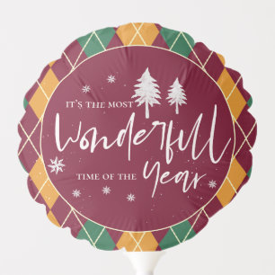 Argyle Yellow Orange Green Merry Christmas Party Balloon