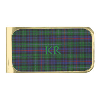 Argyll District Tartan with monogram / name Gold Finish Money Clip