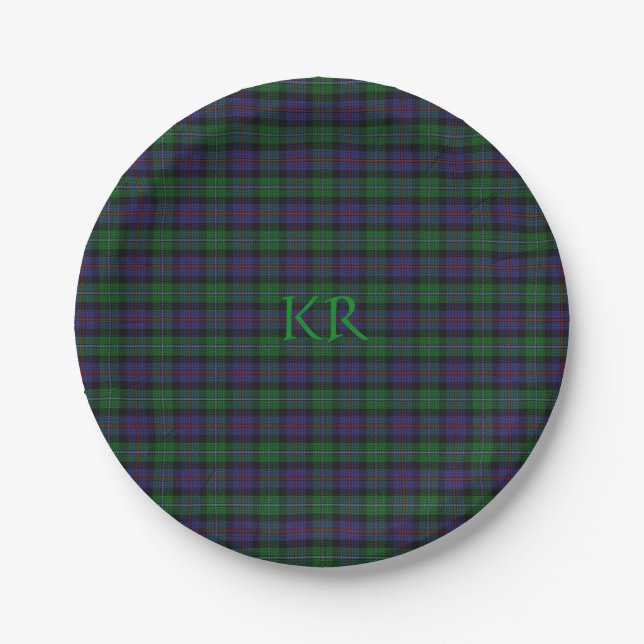 Argyll District Tartan with monogram / name Paper Plates (Front)