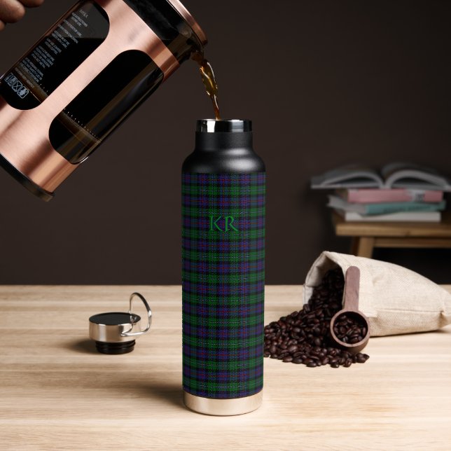 Argyll District Tartan with monogram / name Water Bottle (Coffee)
