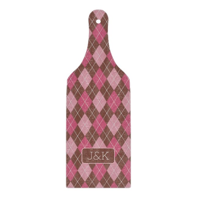 Argyll Golf Pattern Pink & Brown Custom His & Hers Cutting Board (Front)