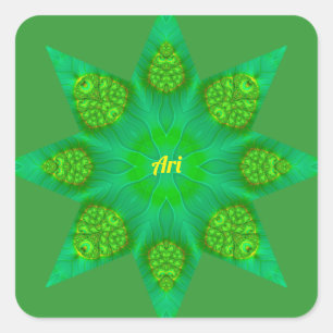 ARI ~WOW! Octagonal Green Star Fractal Design ~ Square Sticker