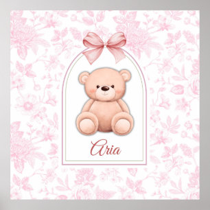 Aria   Custom Pink Teddy Bear Nursery Design  Poster