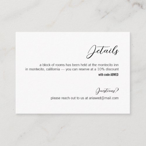 Aria  Elegant Modern Script Black and White Enclosure Card