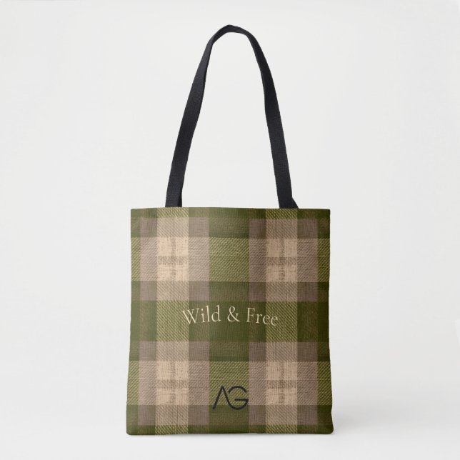 Aria G Olive & Wheat Rustic Plaid Pattern  Vol 70 Tote Bag (Front)