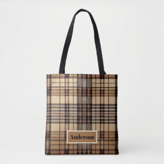 Aria Grace Camel Heritage British Tartan with Name Tote Bag