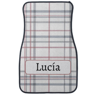 Aria Grace Frost & Sky Nordic Plaid Pattern Name Car Floor Mat
