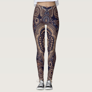 Aria Grace Indigo Marigold Paisley Tapestry Leggings