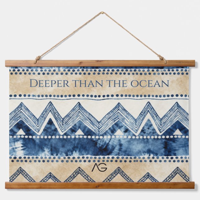 Aria Grace Indigo Sands Tribal Stripe Pattern Hanging Tapestry (Front)