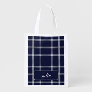 Aria Grace Midnight Elegance Luxe Plaid Pattern Grocery Bag