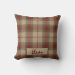 Aria Grace Olive &amp; Wheat Rustic Plaid Pattern Name Throw Pillow