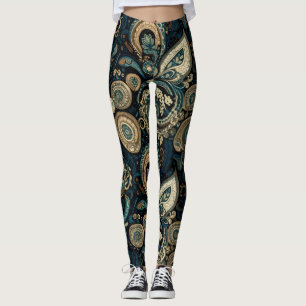 Aria Grace Peony Paisley Heritage Midnight Blue Leggings
