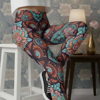 Aria Grace Radiant Paisley Peony Boho Vintage Leggings