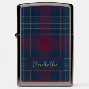 Aria Grace Regal Burgundy Gold Plaid Pattern Name Zippo Lighter