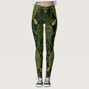 Aria Grace Regal Emerald Paisley Boho Design Leggings