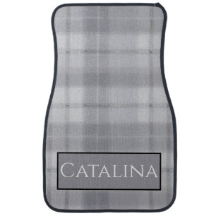 Aria Grace Silver Frost Winter Plaid Pattern Name Car Floor Mat