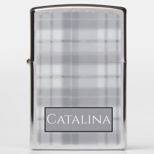 Aria Grace Silver Frost Winter Plaid Pattern Name Zippo Lighter