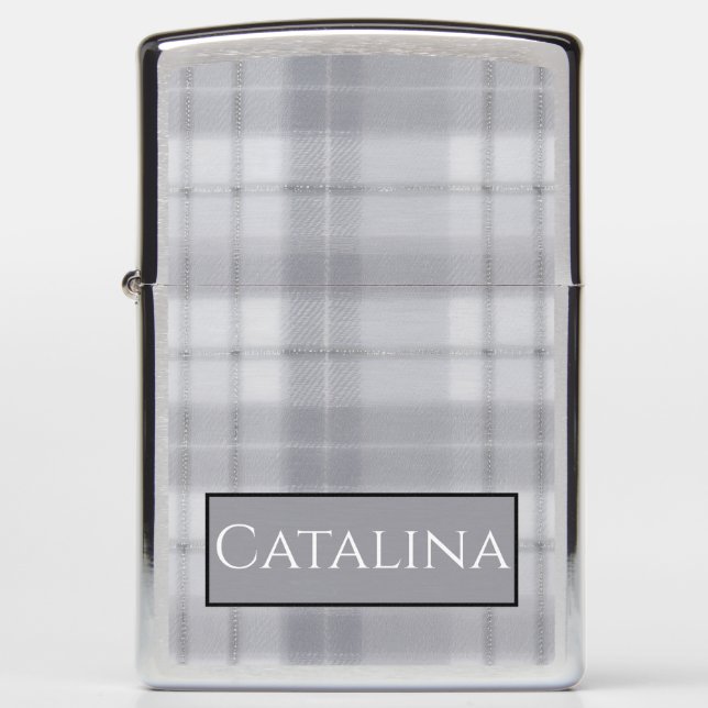 Aria Grace Silver Frost Winter Plaid Pattern Name Zippo Lighter (Front)