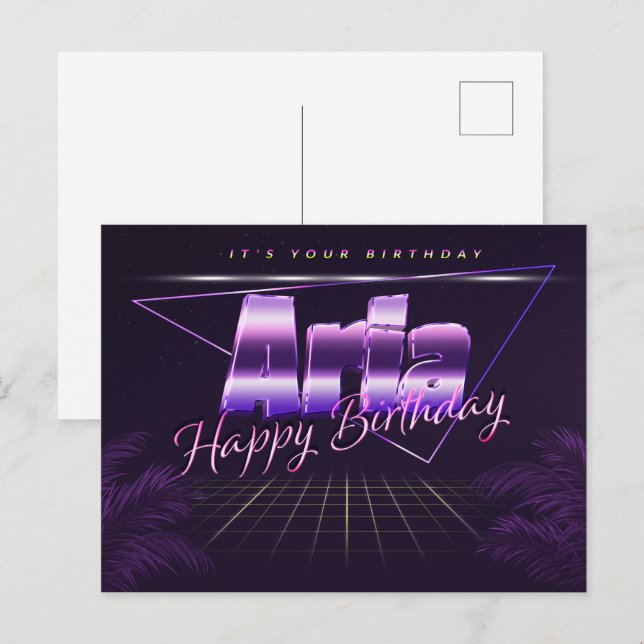 Aria Name Last name purple postcard birthday (Front/Back)