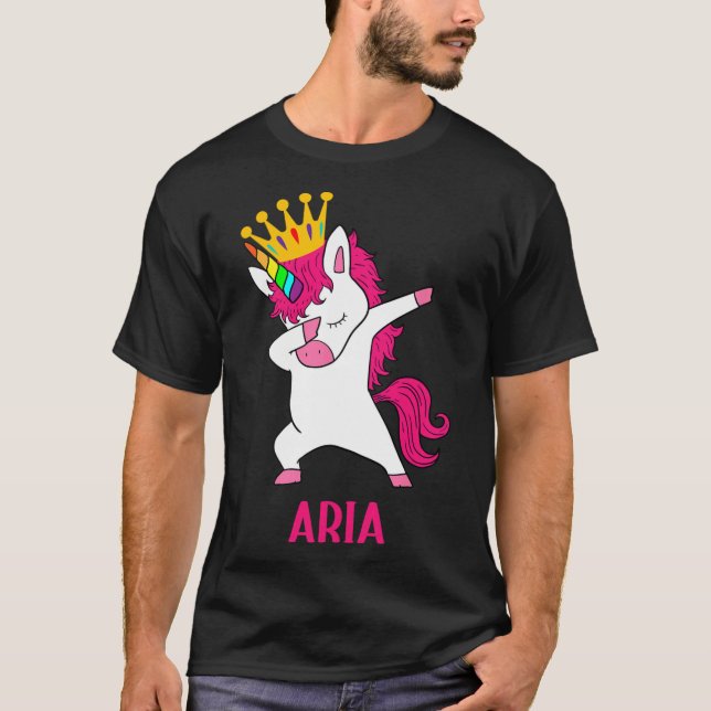 ARIA Personalized Dabbing Unicorn Queen  T-Shirt (Front)