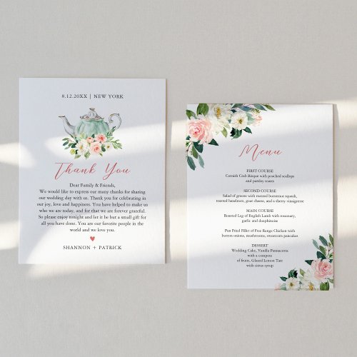 ARIA Tea Party Menu and Thank You Note