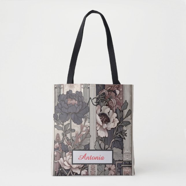 Aria-Urban Bloom Architectural Floral Design Name Tote Bag (Front)