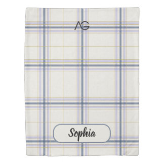 AriaGrace Ivory & Lavender Luxe Plaid Pattern Name Duvet Cover