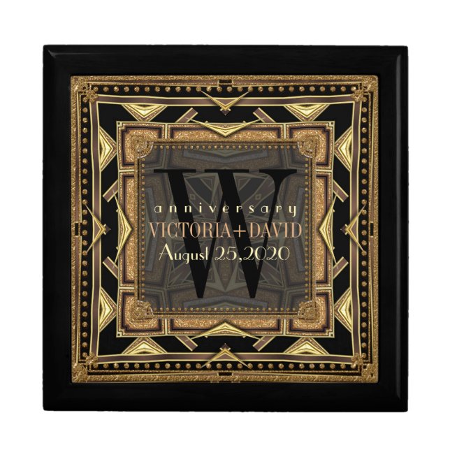 Ariana Art Deco Black Gold Wedding Anniversary Box (Front)