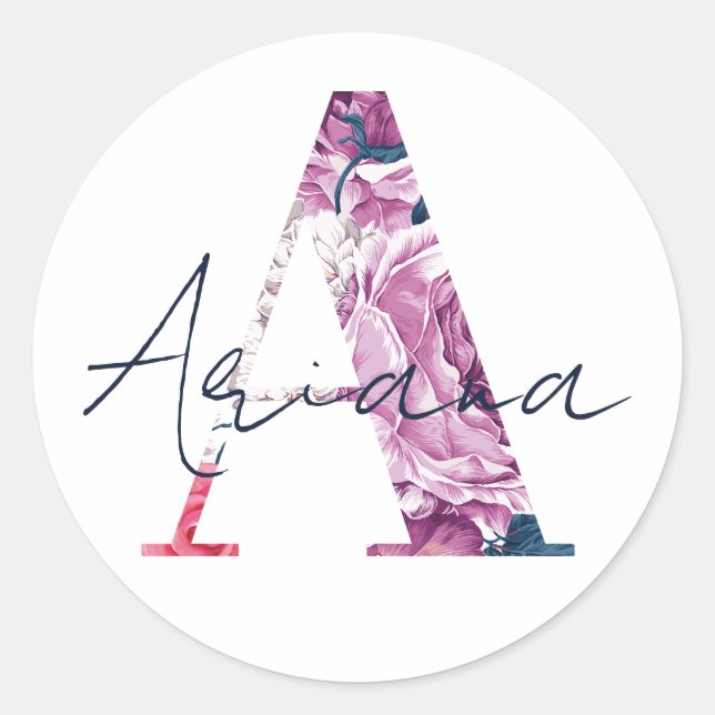 Ariana Name Custom Sticker Girls Label Floral A (Front)