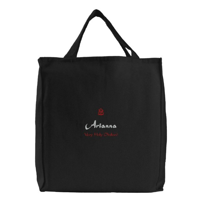 Arianna Name With Italian Meaning Black Embroidered Tote Bag (Front)