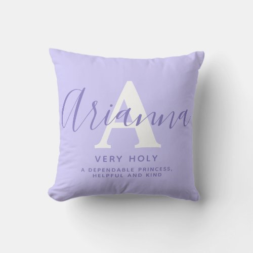Arianna text blue purple name meaning throw pillow